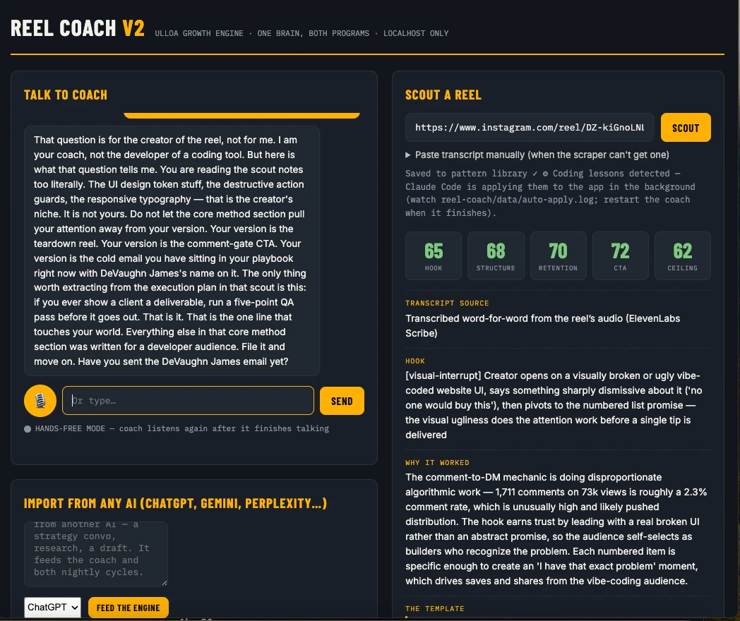 Reel Coach scouting report with 20 to 80 grades for an Instagram reel